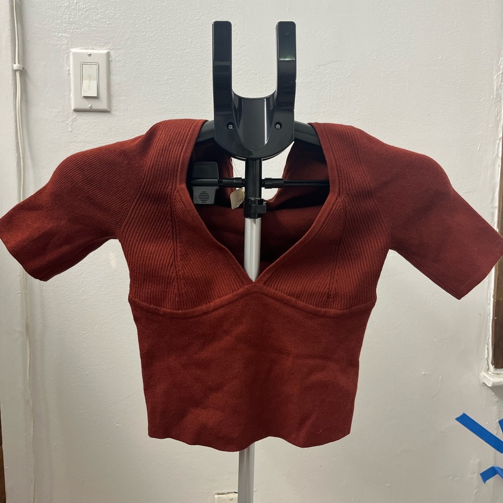 Free People Brown Ribbed Knit Top